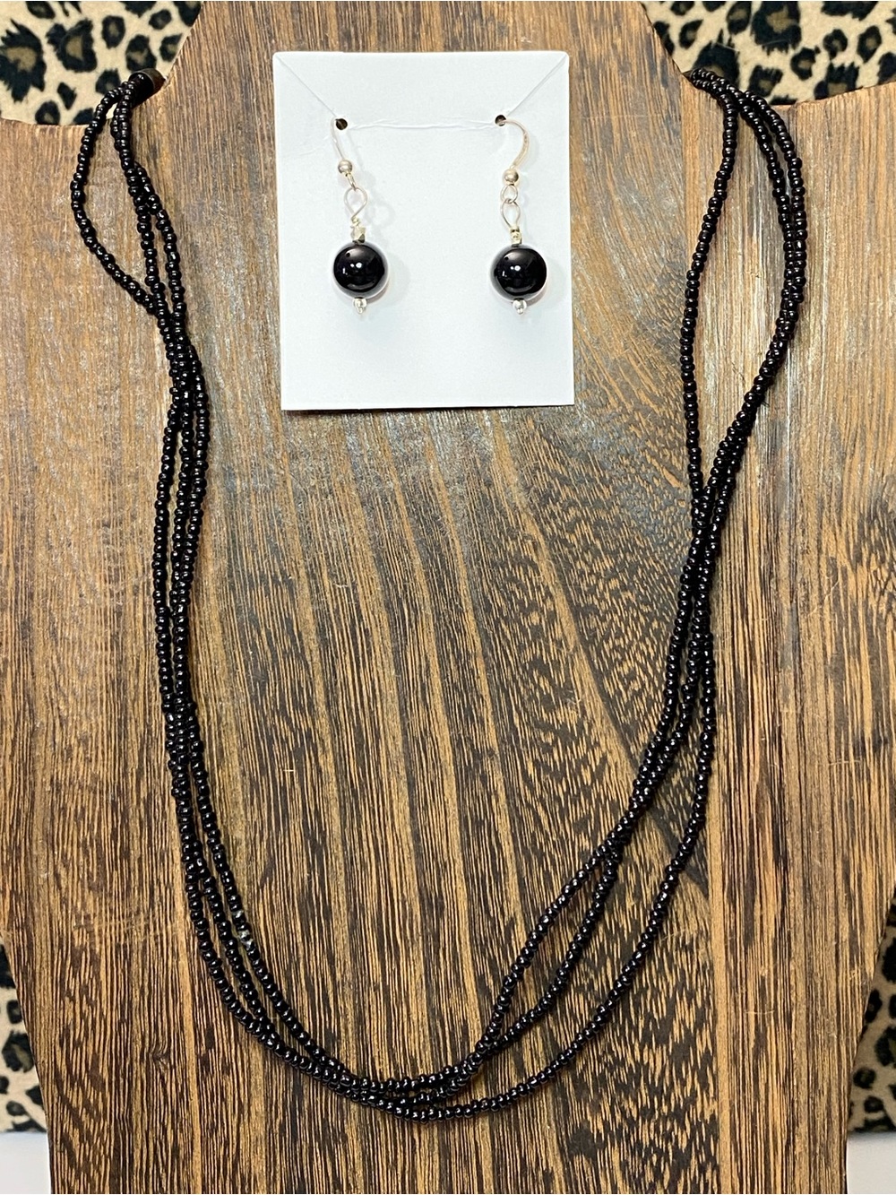 Curated Multi-Strand Black Beaded Necklace with Drop Dangle Earrings